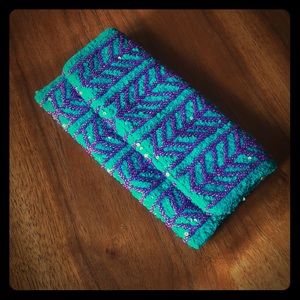 Anthropologie sequin clutch - green and purple